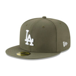 New Era 59Fifty Los Angeles Dodgers New Olive Green White Fitted Hat Left Front