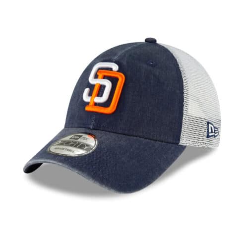 New Era 9Forty San Diego Padres 1991 Cooperstown Trucker Snapback Hat Navy Left Front