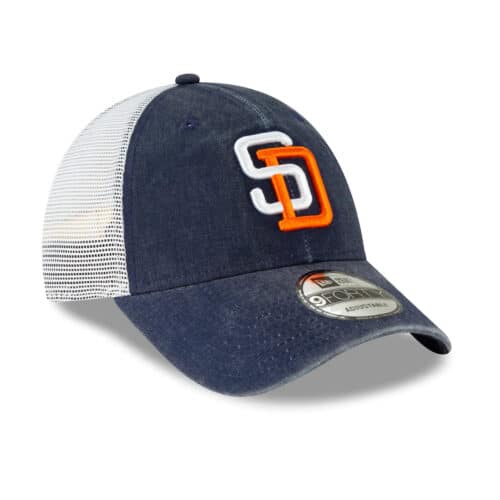 New Era 9Forty San Diego Padres 1991 Cooperstown Trucker Snapback Hat Navy Right Front