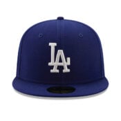 New Era 59Fifty Los Angeles Dodgers Logo History 1981 Fitted Hat Dark Royal Blue Front