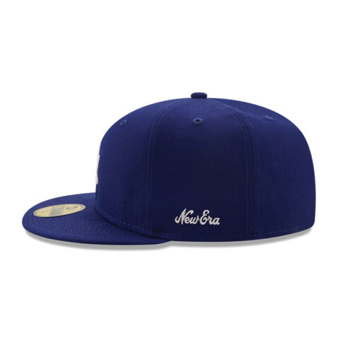 New Era 59Fifty Los Angeles Dodgers Logo History 1981 Fitted Hat Dark Royal Blue Left