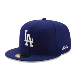 New Era 59Fifty Los Angeles Dodgers Logo History 1981 Fitted Hat Dark Royal Blue Left Front