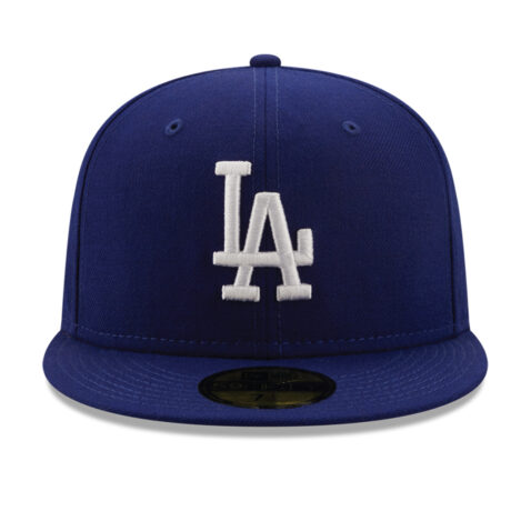 New Era 59Fifty Los Angeles Dodgers Logo History 2020 Fitted Hat Dark Royal Blue Front