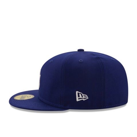 New Era 59Fifty Los Angeles Dodgers Logo History 2020 Fitted Hat Dark Royal Blue Left