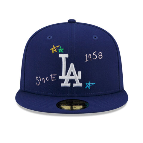 New Era 59Fifty Los Angeles Dodgers Scribble Fitted Hat Dark Royal Blue Front