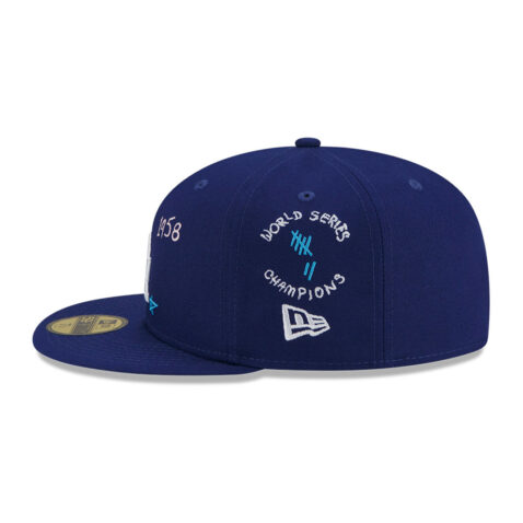 New Era 59Fifty Los Angeles Dodgers Scribble Fitted Hat Dark Royal Blue Left