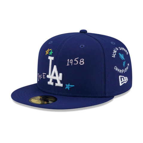 New Era 59Fifty Los Angeles Dodgers Scribble Fitted Hat Dark Royal Blue Left Front