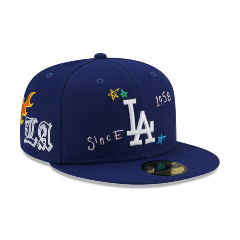 New Era 59Fifty Los Angeles Dodgers Scribble Fitted Hat Dark Royal Blue Right Front
