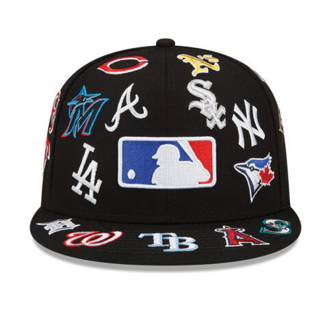 New Era 59Fifty MLB All Over Logo Fitted Hat Black Front