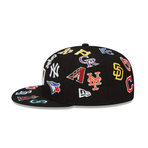 New Era 59Fifty MLB All Over Logo Fitted Hat Black Left