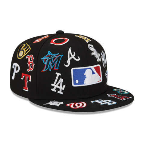 New Era 59Fifty MLB All Over Logo Fitted Hat Black Right Front