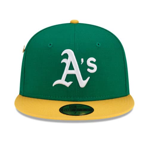 New Era 59Fifty Oakland Athletics Logo History 1973 Fitted Hat Kelly Green Front