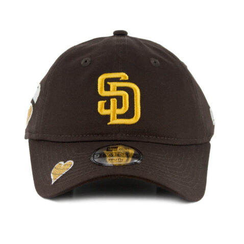 New Era 9Twenty San Diego Padres Heartvize Kids Strapback Hat Burnt Wood Brown Front