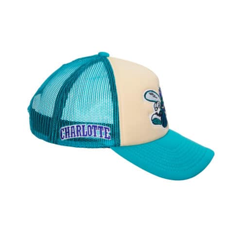 Mitchell & Ness Charlotte Hornets Off White Trucker Snapback Hat Turquoise Right