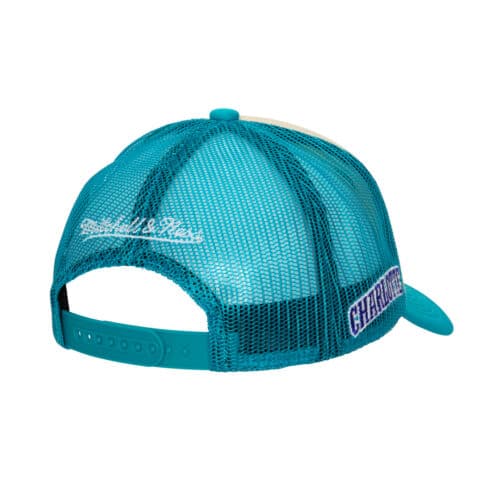 Mitchell & Ness Charlotte Hornets Off White Trucker Snapback Hat TurquoiseBack