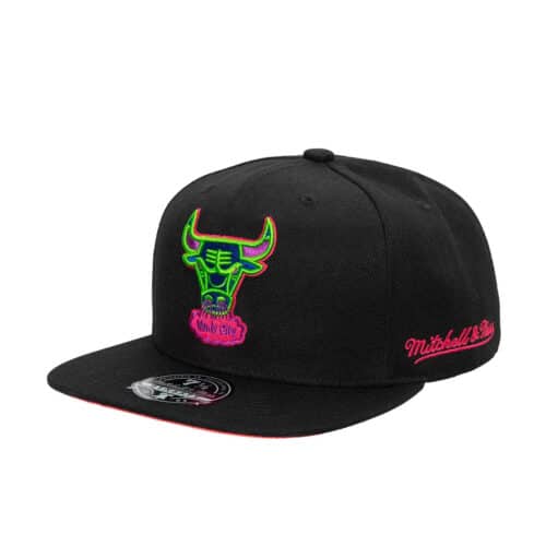 Mitchell & Ness Chicago Bulls Color Bomb Fitted Hat Black Left Front