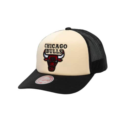 Mitchell & Ness Chicago Bulls Off White Trucker Snapback Hat Black Left Front
