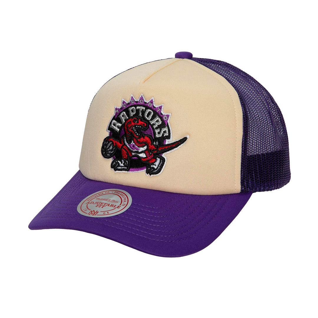 Mitchell & Ness Toronto Raptors Off White Trucker Snapback Hat Purple