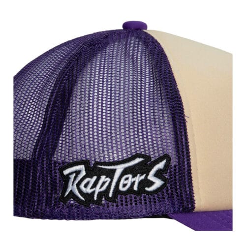 Mitchell & Ness Toronto Raptors Off White Trucker Snapback Hat Purple Right