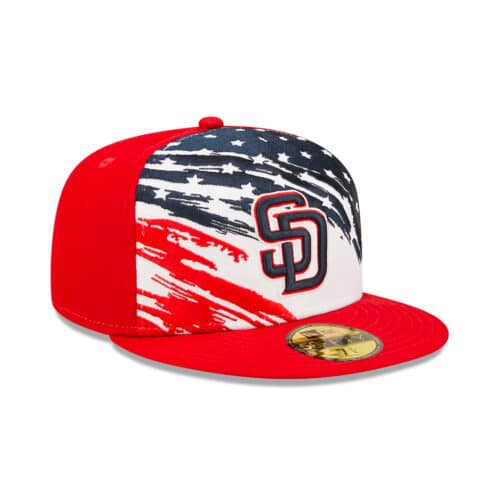 New Era 59Fifty San Diego Padres 4th of July 2022 Fitted Hat Scarlet Red Right Front