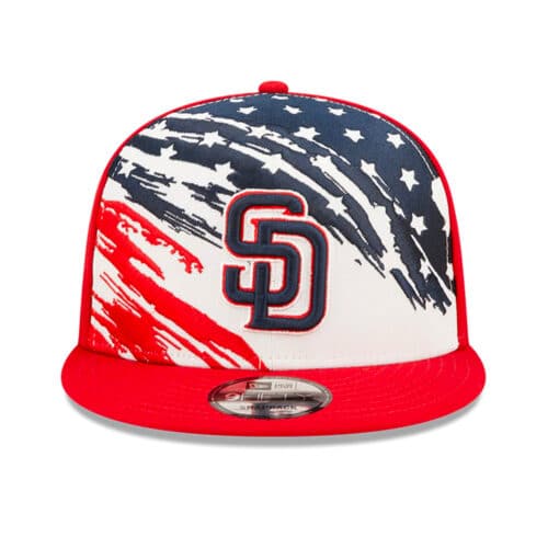New Era 9Fifty San Diego Padres 4th of July 2022 Snapback Hat Scarlet Red Front