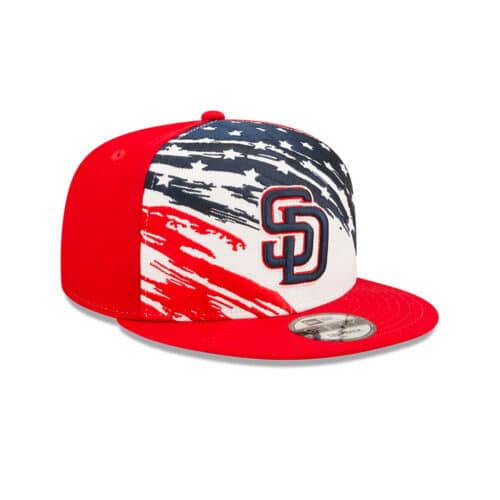 New Era 9Fifty San Diego Padres 4th of July 2022 Snapback Hat Scarlet Red Right Front