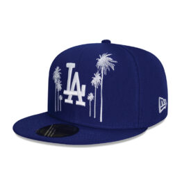 New Era 59Fifty Los Angeles Dodgers All Star Game 2022 Palm Fan Pack Fitted Hat Dark Royal Blue Left Front