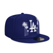 New Era 59Fifty Los Angeles Dodgers All Star Game 2022 Palm Fan Pack Fitted Hat Dark Royal Blue Right Front