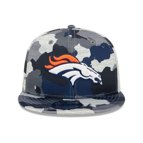 New Era 9Fifty Denver Broncos Training Camp Snapback Hat Blue Camo Front