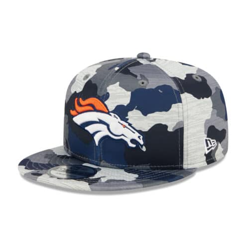 New Era 9Fifty Denver Broncos Training Camp Snapback Hat Blue Camo Left Front