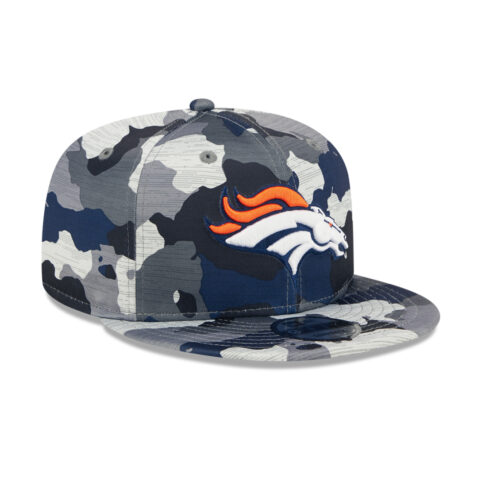 New Era 9Fifty Denver Broncos Training Camp Snapback Hat Blue Camo Right Front