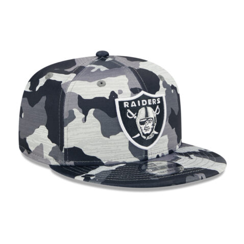 New Era 9Fifty Las Vegas Raiders Training Camp Snapback Hat Black Camo Right Front