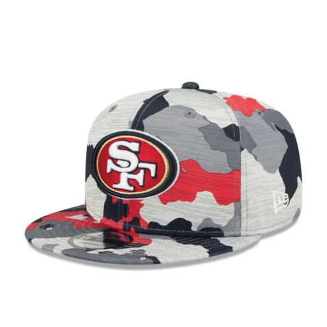 New Era 9Fifty San Francisco 49ers Training Camp Snapback Hat Red Camo Left Front