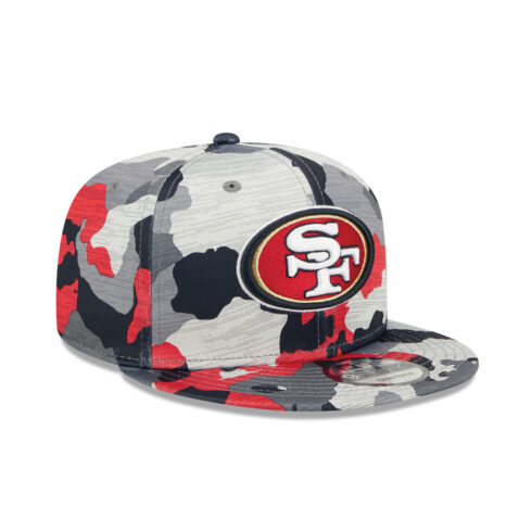 New Era 9Fifty P San Francisco 49ers Training Camp Snapback Hat Red Camo Right Front