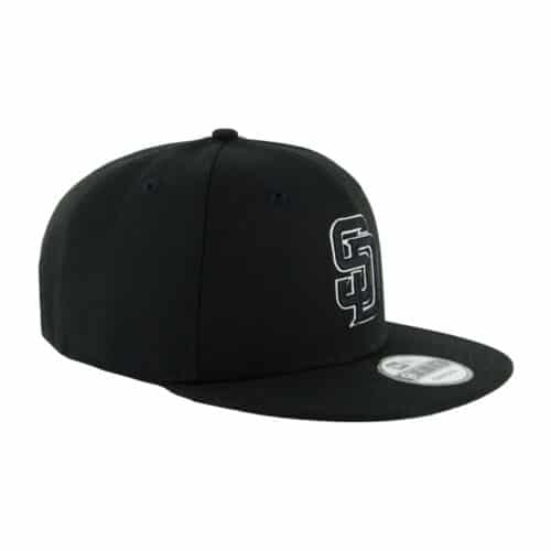 New Era 9Fifty San Diego Padres Snapback Hat Black Black White Rigth Front