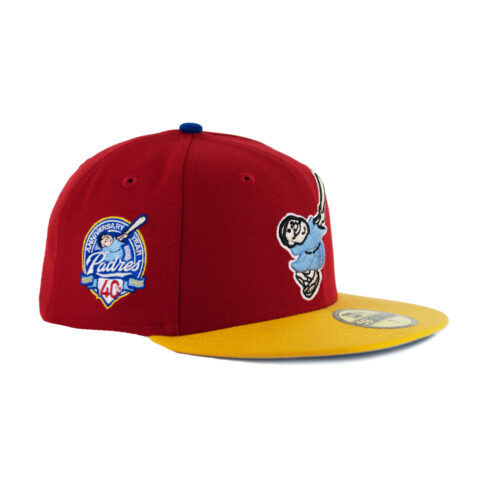 New Era x Billion Creation x Crown Kleen 59Fifty San Diego Padres Lay One On Me Red Blue Gold Fitted Hat Right Front