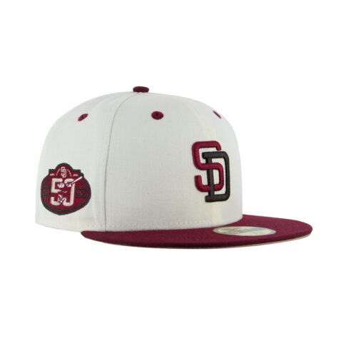 New Era x Billion Creation x Rally Caps 59Fifty San Diego Padres Hotel Del Coronado Chrome White Cardinal Red Two Tone Fitted Hat 1