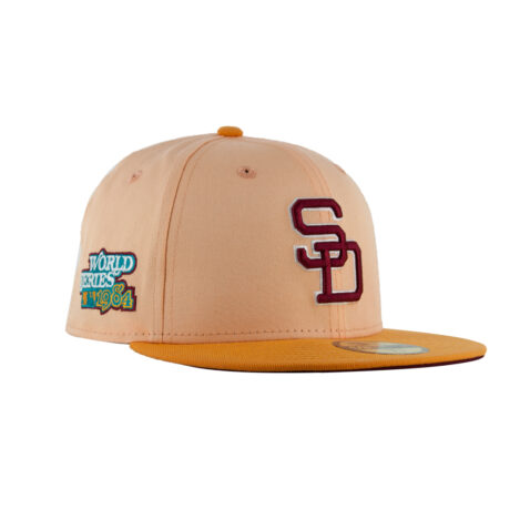 New Era x Billion Creation x Rally Caps 59Fifty San Diego Padres Downtown Peach Tango Orange Two Tone Fitted Hat 1