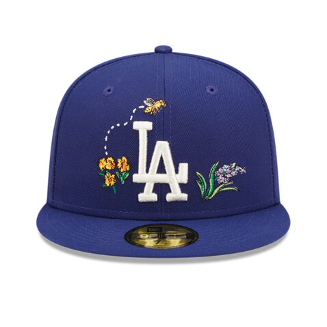 New Era 59Fifty Los Angeles Dodgers Watercolor Floral Fitted Hat Dark Royal Front
