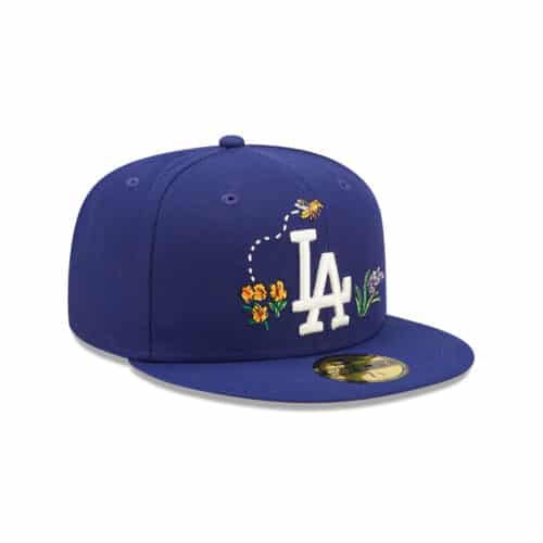 New Era 59Fifty Los Angeles Dodgers Watercolor Floral Fitted Hat Dark Royal Rigth Front