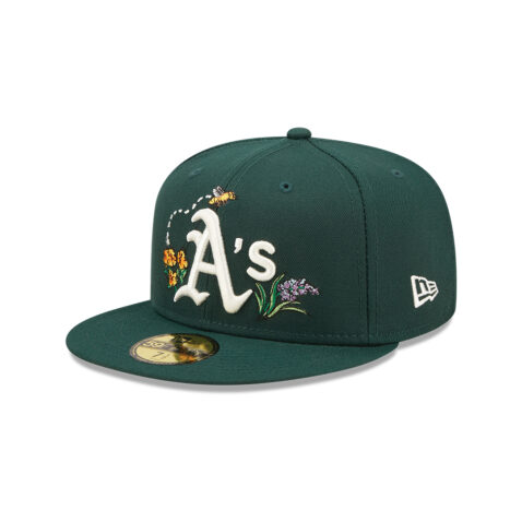 New Era 59Fifty Oakland Athletics Watercolor Floral Fitted Hat Dark Green