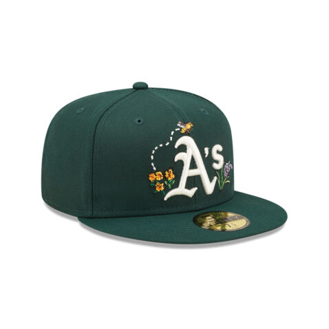 New Era 59Fifty Oakland Athletics Watercolor Floral Fitted Hat Dark Green Right Front