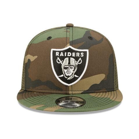 New Era 9Fifty Las Vegas Raiders Trucker Snapback Hat Camo Front