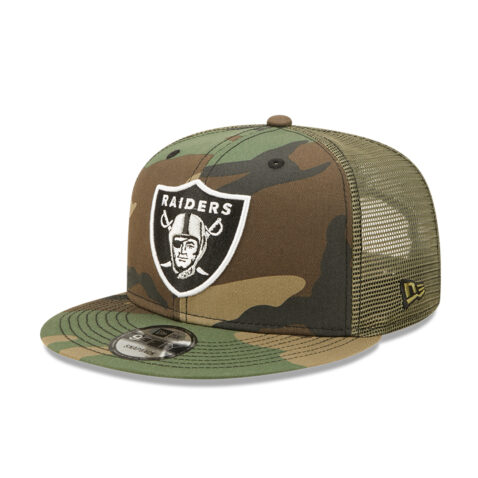 New Era 9Fifty Las Vegas Raiders Trucker Snapback Hat Camo Left Front