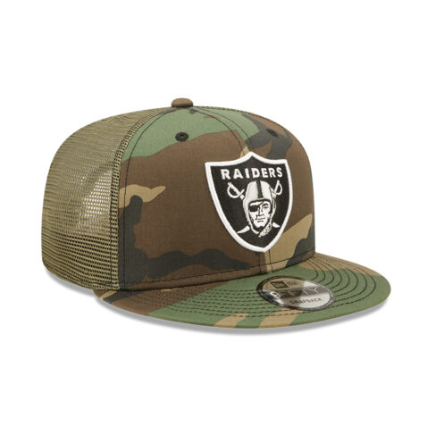 New Era 9Fifty Las Vegas Raiders Trucker Snapback Hat Camo Right Front