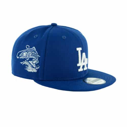 New Era 9Fifty Los Angeles Dodgers Fish Graphic Snapback Hat Dark Royal Blue Right Front