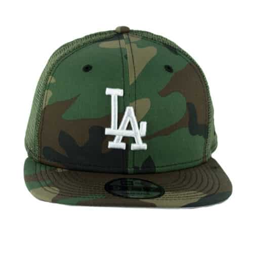 New Era 9Fifty Los Angeles Dodgers Trucker Snapback Hat Camo Front