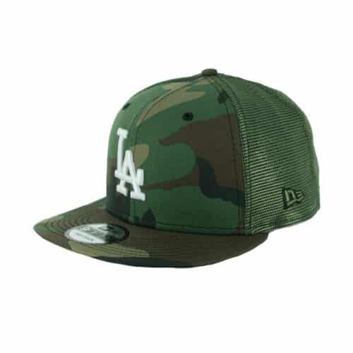 New Era 9Fifty Los Angeles Dodgers Trucker Snapback Hat Camo Left Front