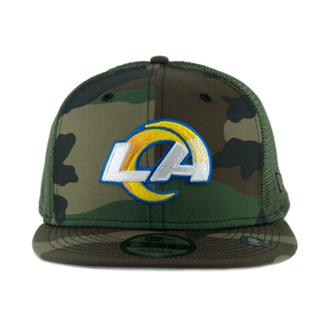 New Era 9Fifty Los Angeles Rams Trucker Snapback Hat Camo Front
