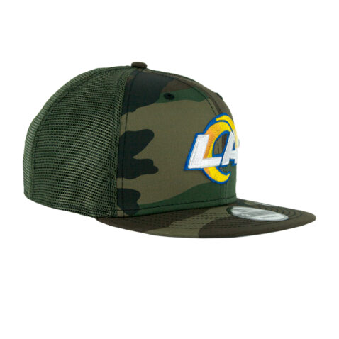New Era 9Fifty Los Angeles Rams Trucker Snapback Hat Camo Right Front